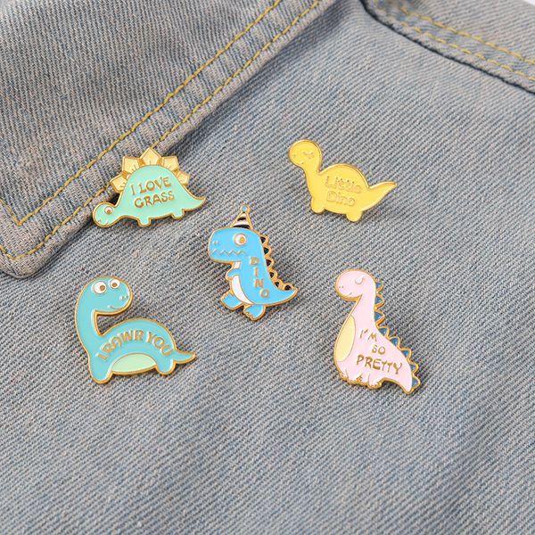 

product simple cartoon cute dinosaur metal enamel brooch exquisite and small tyrannosaurus ridgeback badge pin jewelry gift, Blue