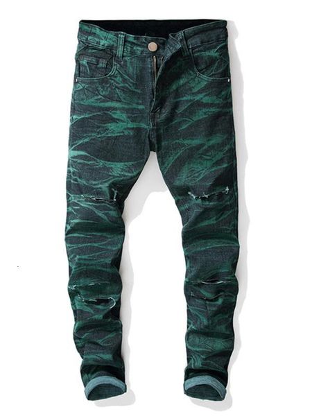 

men's jeans mens ripped for men casual green black tie dye denim pants biker hip hop fashion hombre 91gn, Blue