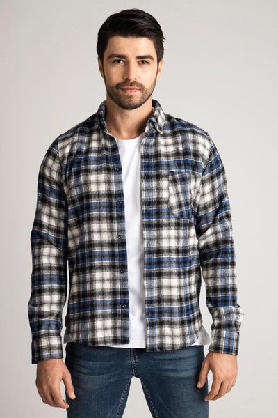 

men's casual shirts alenmeza blue and white plaid stylish long sleeve autumn winter season lumberjack single pocket modern fit shirt, White;black