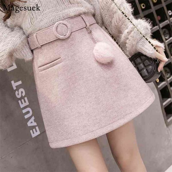 

korean chic women woolen skirts womens mini autumn a-line short above knee high waist winter faldas mujer 7166 210512, Black