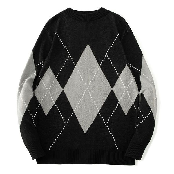 

men's sweaters men sweater knitted loose casual mens pullover argyle vintage pattern round neck long sleeve male autumn winter, White;black