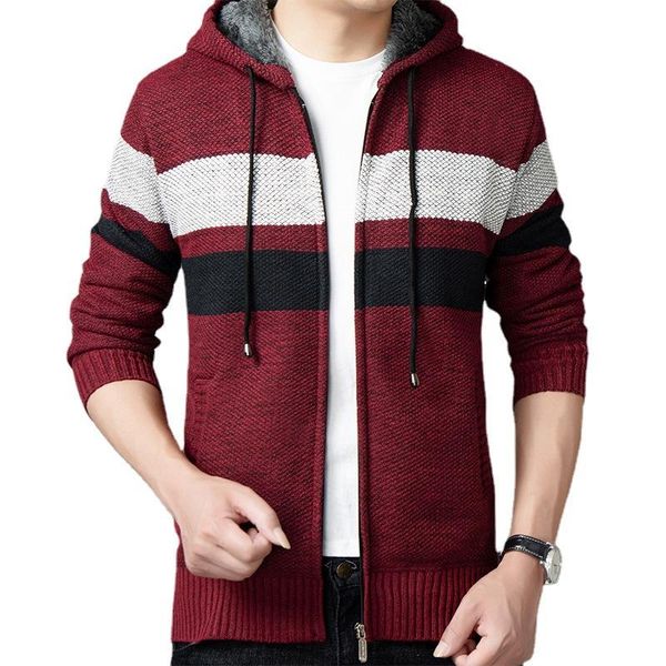 

men's sweaters 2021 men sweatercoat warm wool liner casual male knitting sweater cardigan fashion patchwork color knit winter coats, White;black