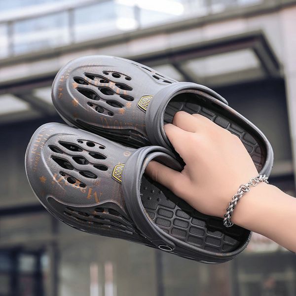 

men's crocks sandals summer camouflage air cushion beach flat garden shoes couple, Black
