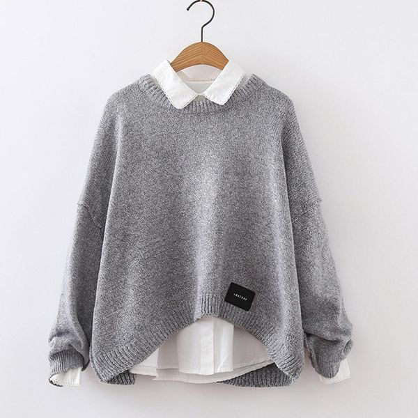

fashion casual knitting basic womens sweaters knitted jumper loose o neck streetwear pullover female autumn winter, White;black