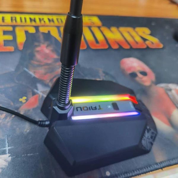 

chatting gaming podcast recording usb desk microphone with stand switch condenser computer mic rgb backlight microphones