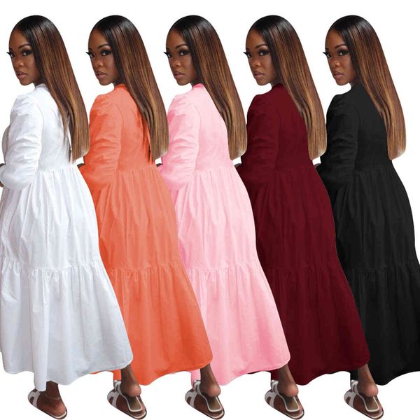 

est women o-neck solid loose midi casual female's full sleeve pleated a line mid-calf es autumn winter, Black;gray