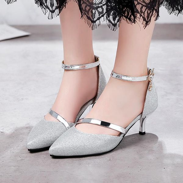 

sandals 2021 summer women women's fashion bring buckle strap thin heels pointed toe sandal steetwear party shoes for girls, Black
