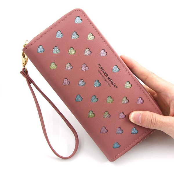 

wallets fashion women and purse hollow out love cards long zipper large capacity phone bag kawaii ladies wallet, Red;black