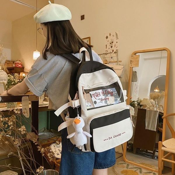 

school bags 2021 contrast color fashion women's backpack all-match backpacks nylon large capacity travel knapsacks