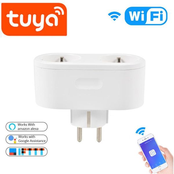

smart home control tuya european socket with power meter, one for two in socket, wireless compatible assistant