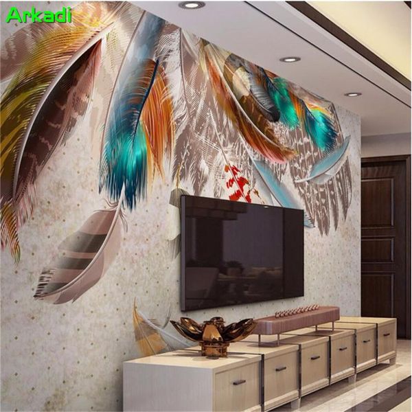 Tapeten Moderne einfache Mode bunte Feder strukturierte Kunst Retro TV Hintergrund Wand 3D abstrakte Wohnzimmer Schlafzimmer Tapete