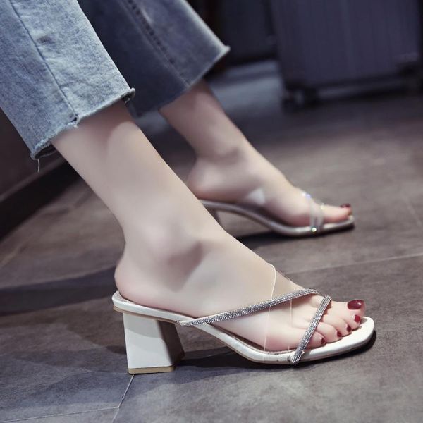 

slippers square toe high-heeled shoes lady ladies' luxury slides slipers women block designer 2021 summer soft rome pu scandals, Black