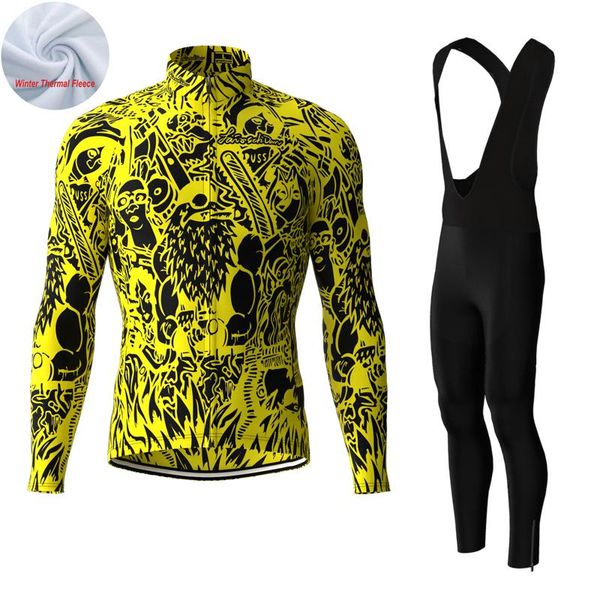 

racing sets lairschdan tenue velo homme pro team 2021 hiver warm long bicycle clothing cycling set men mountain bike jersey thermal bib pant, Black;blue