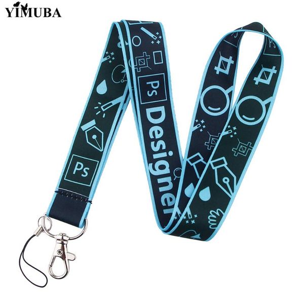 

keychains funny ps ai poshop lanyards keychain po designer id card name badge holder cell phone neck straps ribbon work accessories, Silver