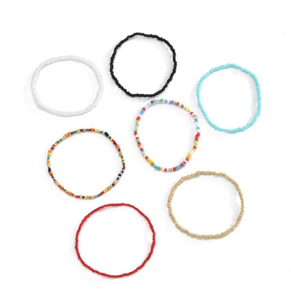

bangle 7pcs elastic bracelets bohemian accessory exquisite colorful beaded anklets beads for vacation, Black