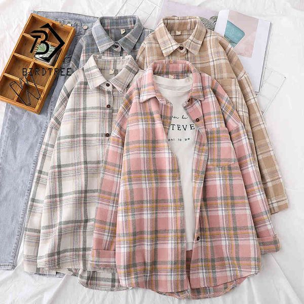 

women khaki plaid full sleeve thick woolen shirt jacket spring casual vintage oversize stylish girl spring outwear t0n434t 210430, Black
