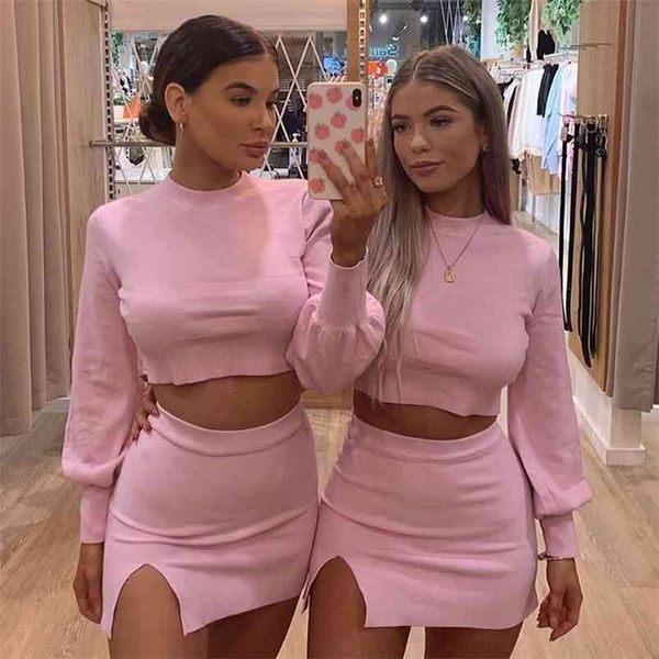 

vintage lantern sleeve pullovers sweater women cropped casual pink autumn winter knitted streetstyle 210427, White;black
