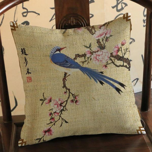 

chinese watercolor flower and bird style cushion pillowcase ink painting print cotton linen home decoration sofa throw pillows cushion/decor