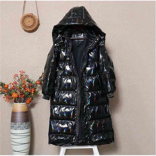

20 disposable couple models long trend hip-hop thick down jacket casual all-match leather star with the same paragraph 2 colors, Black
