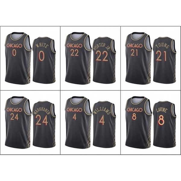 

092020-21 chicago\rbulls\rmen coby white zach lavine lauri markkanen thaddeus young patrick williams\rcity\rblack jersey, Black