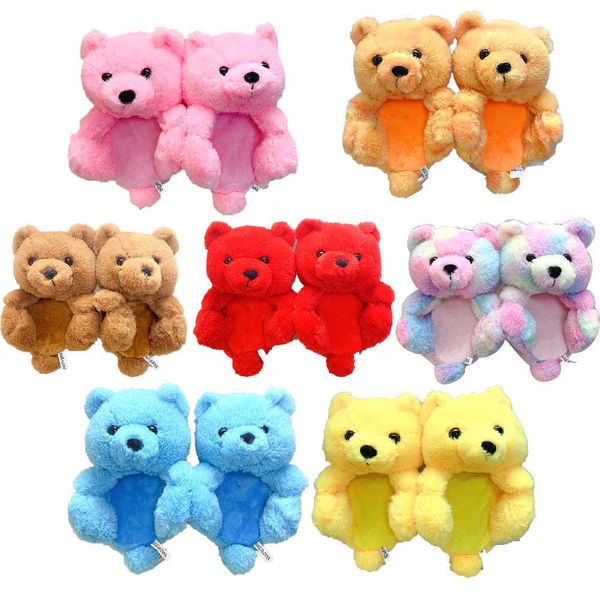 

teddy bear kids slippers indoor fluffy non slip shoes for children suit 5-12 years old kids bedroom slippers y0902, Black