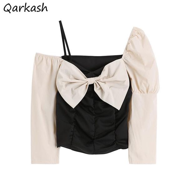 

women's blouses & shirts women patchwork tender female blusas big bowknot fashion design girlish retro summer casual ulzzang cozy fresh, White