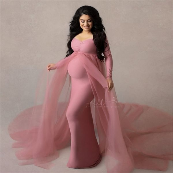 Abiti premaman per baby shower Spara donna estate elastico abito lungo Grossesse Abiti elegante tulle pieno 210922