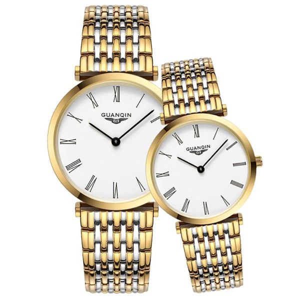

wristwatches couple watch guanqin fashion quartz women luxury stainless steel men's wristwatch for lovers relogio feminino, Slivery;brown