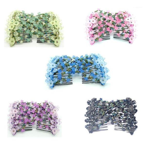 

lovef 5 pcs magic vintage morning glory beaded multifunction ez stretchy double hair combs clips hairpin accessories1