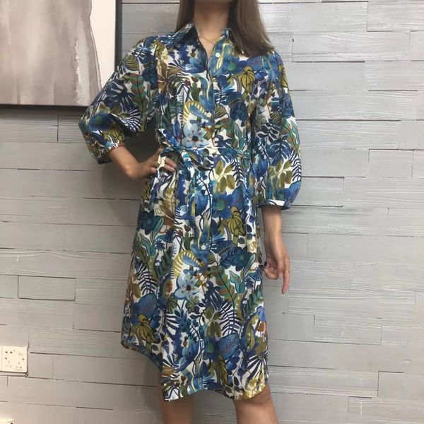 

dress 2021 spring and summer fashion cotton rainforest flower print bubble sleeve shirt, White;black