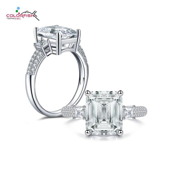 

wedding rings colorfish 3ct square cut 925 sterling silver engagement ring for women sona simulated pave zirconia three stone, Slivery;golden