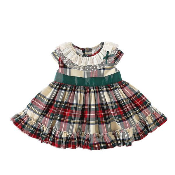 

summer baby girls plaid lace collar short-sleeved dress jumpsuits, Blue
