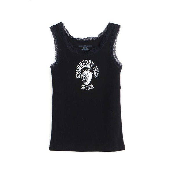 

women's tanks & camis slim girls sweet lace tank 2021 summer fashion ladies ribbed knitted cotton vintage women cute soft top, White