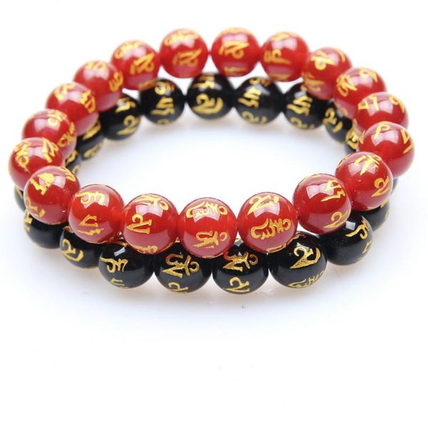 

charm bracelets 10mm black red buddha six word natural beads beaded bracelet for men gift chakra erkek bileklik homme, Golden;silver