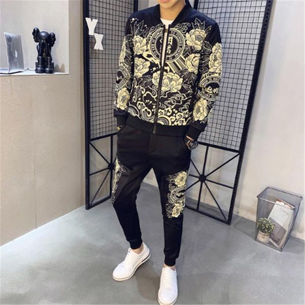 

men's tracksuits 2021 set autumn man sport 2 piece sets suit jacket + pants tracksuit male asian size 5xl, Gray