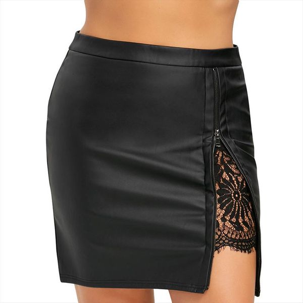

leather fashion girls lace women skirts uniform pleated black 4