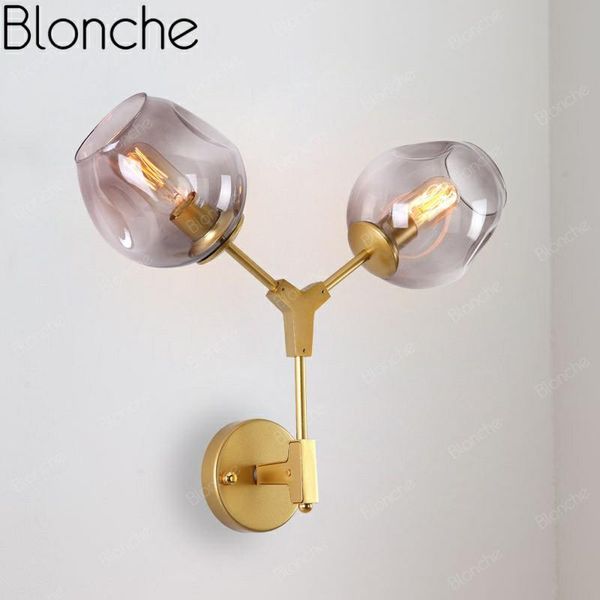 

wall lamp modern glass sconce double heads lights for bedside living room kitchen corridor home decor lighting gold/black