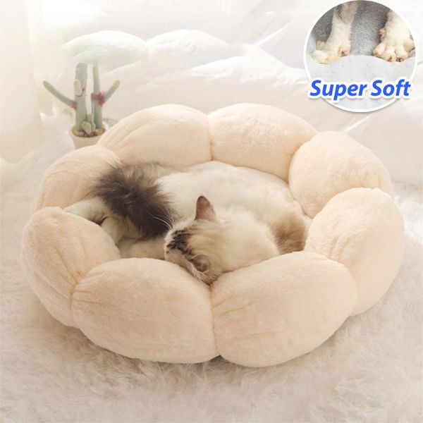 

cat beds & furniture super soft pet plush mat winter warm bed flower shaped dog cushion round sleeping kitten house pillow supply