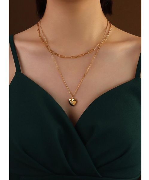 

pendant necklaces girafe double layered heart lover necklace women french jewelry long chain collar couple gift, Silver