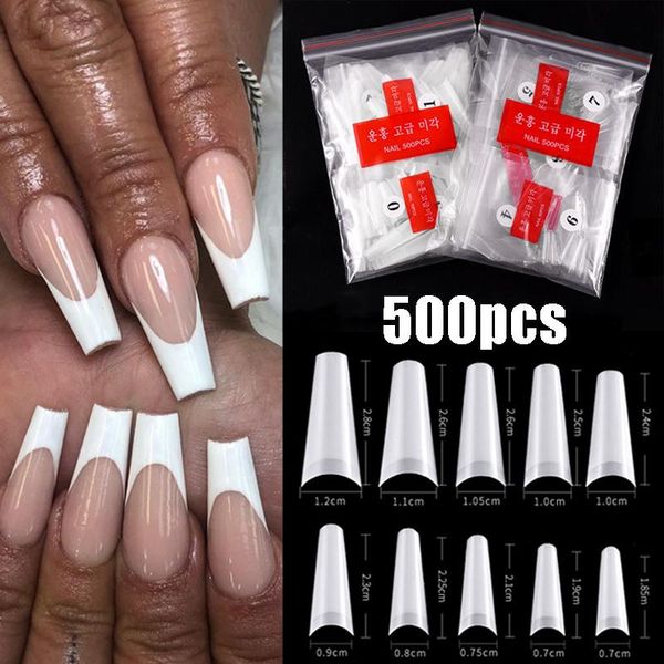 

false nails 500pcs white clear fake set flat shape half cover acrylic artificial french nail art tips uv gel manicure tools, Red;gold