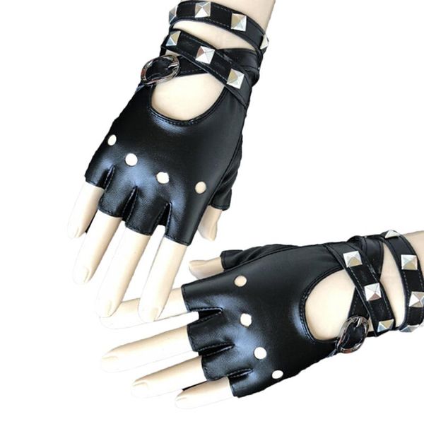 

five fingers gloves black pu leather fingerless solid female half finger driving women men fashion motor punk, Blue;gray