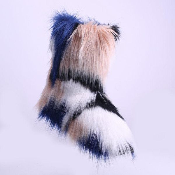 

boots winter snow women faux fur warm shoes 2021 female high furry for mid, Black