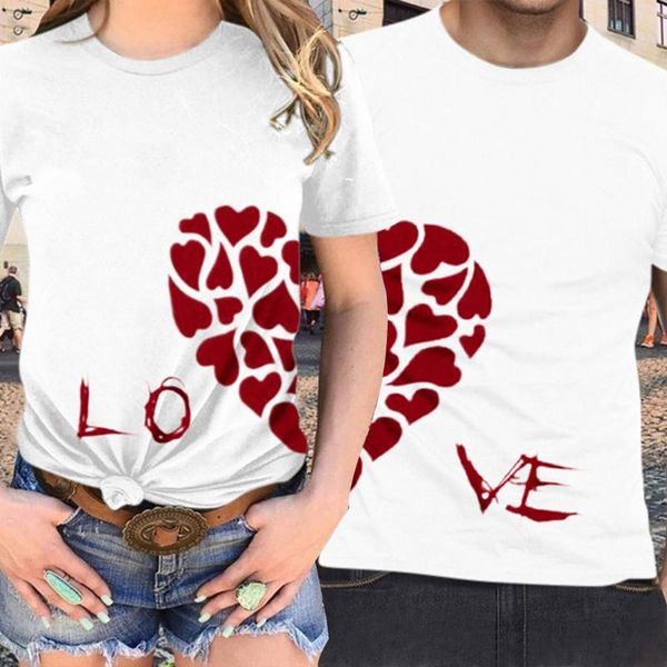 

women's t-shirt couple t shirt combination love heart print lovers tshirt short sleeve o neck loose women man tee clothes, White