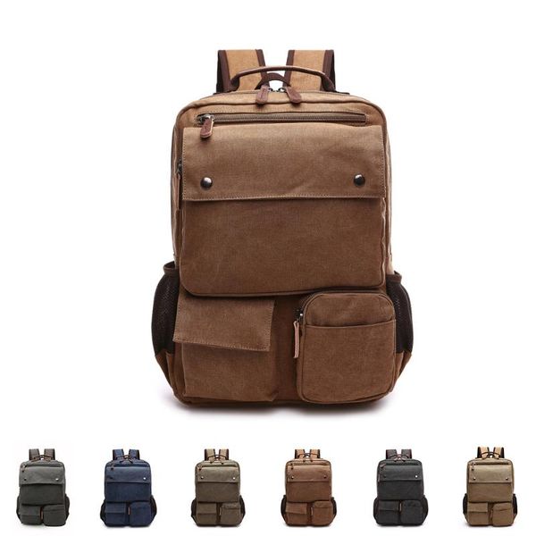 

leisure retro solid color sports outdoor backpack men and women canvas bag