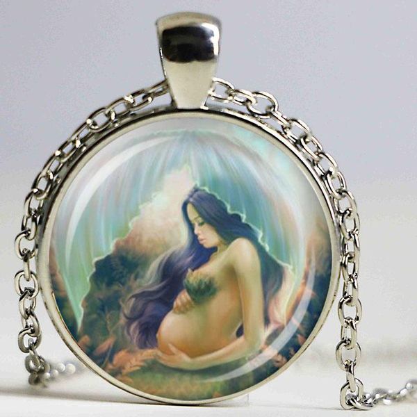 

beautiful pregnant woman glass dome pendant necklace diy handmade jewelry vintage charm gift necklaces, Silver