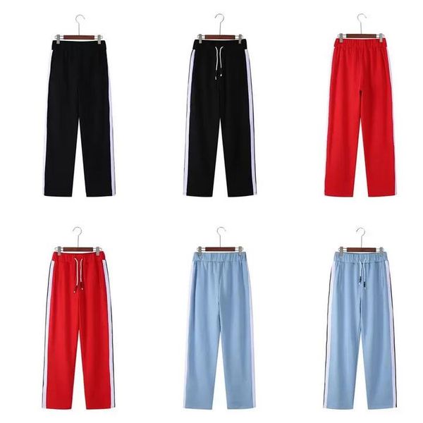 

designer loose men sports palm long pants zipper trousers casual mens sweatpants jogger side stripes drawstring sport sportwear, Black