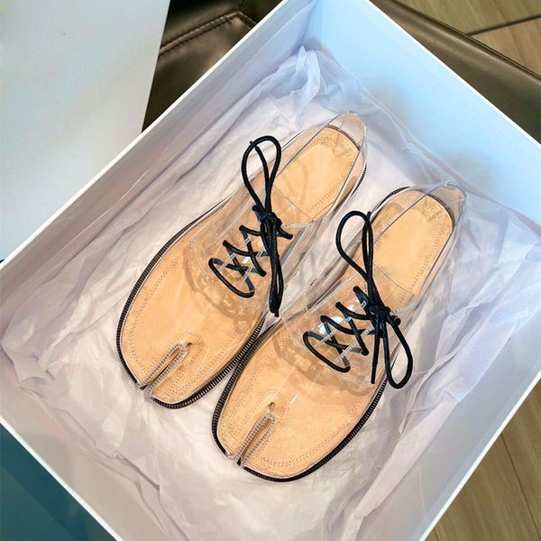 

luxury spring and summer single shoe transparent horseshoe split toe brand women's british style versatile flat bottom lace 60% off sto, Black
