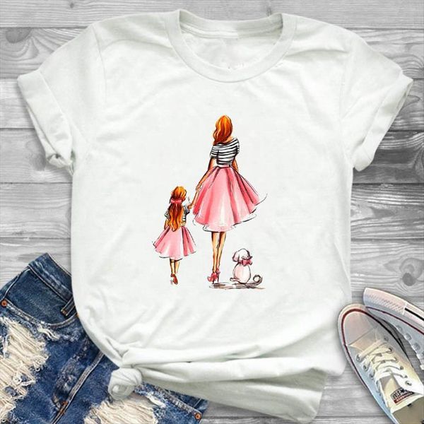 

mom dog girl printed womens t shirt short sleeve loose tee female clothes graphic, White