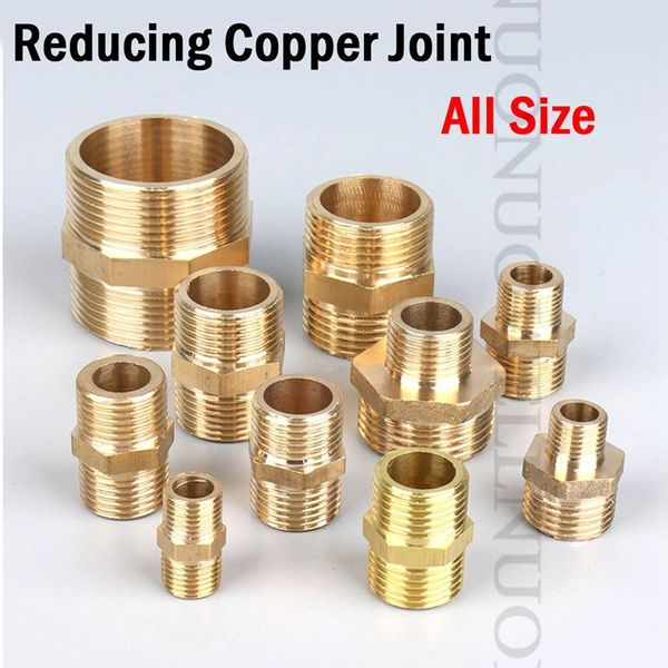 

kitchen faucets 2pcs brass hex nipple pipe fitting copper adapter 1/8 1/2 3/4 male reducing coupler connector water gas plumbing joint