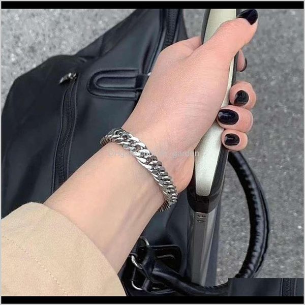

other bracelets jewelry drop delivery 2021 korean fashion mens hiphop titanium steel hip hop bracelet womens lovers simple personality stude, Golden;silver